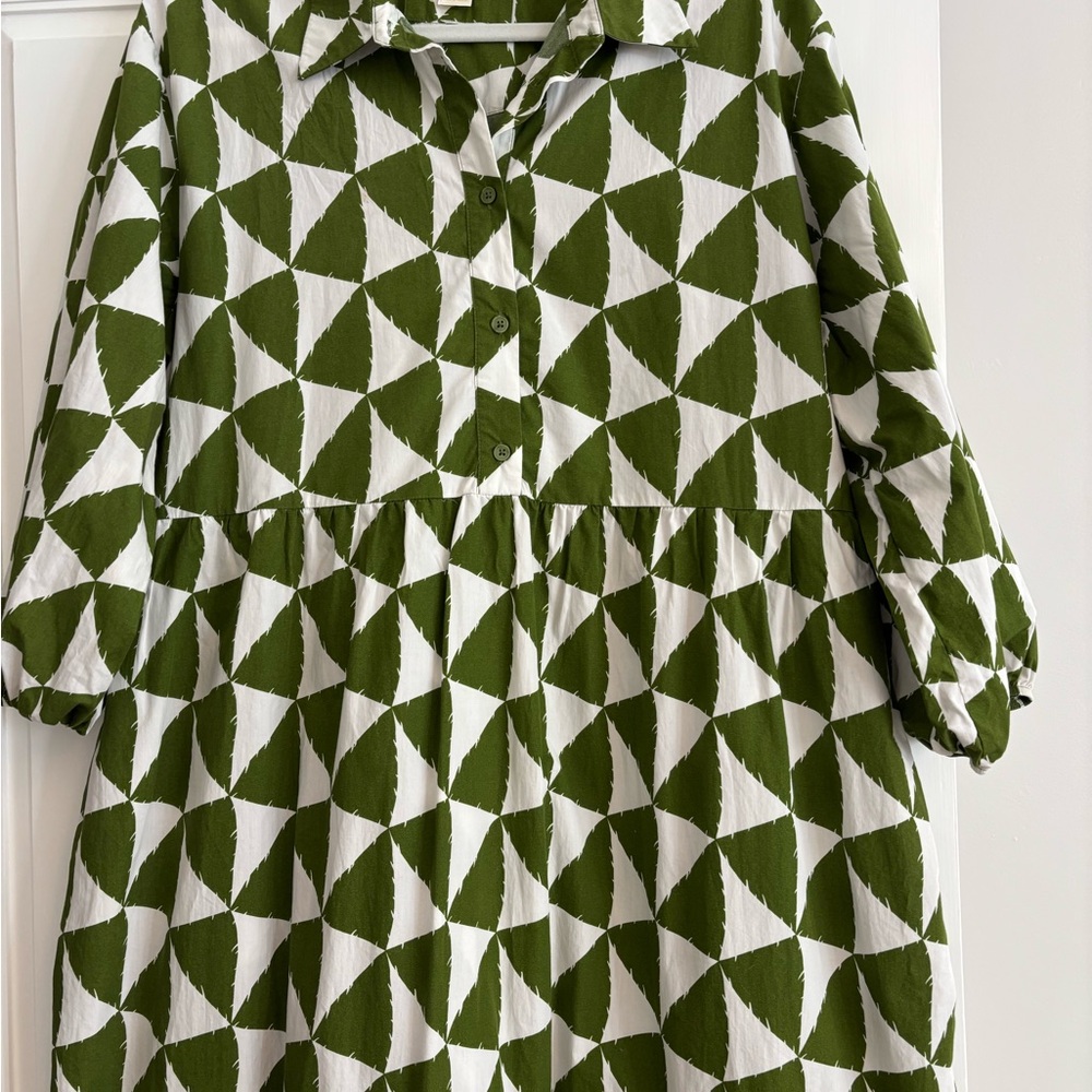Anthropologie Olive Green and Cream Geometric Long Sleeve Maxi Dress - Picture 5 of 9